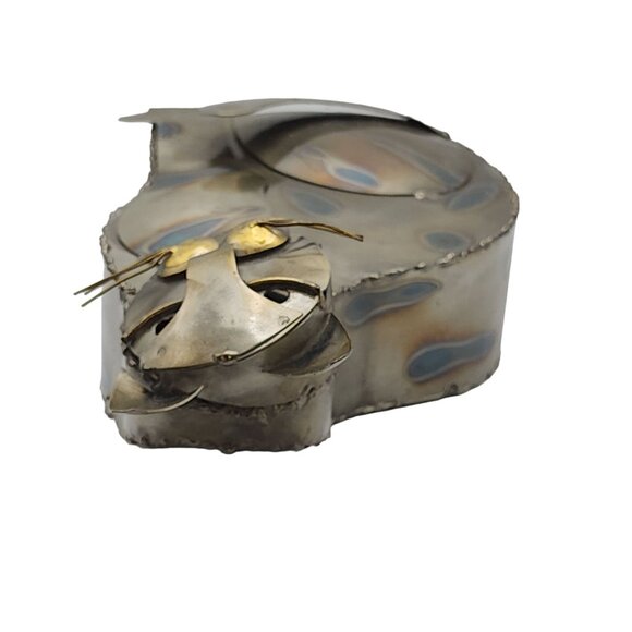 Vintage Handcrafted Metal Cat Sculpture Rare Art Piece Home‎ Decor 10in Tall - Picture 8 of 16